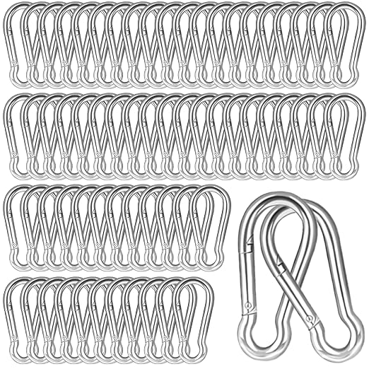 200PCS 2.36'' Spring Snap Hook, M6 1/4Inch Galvanized Silver Steel Carabiner by HANDRERLEE