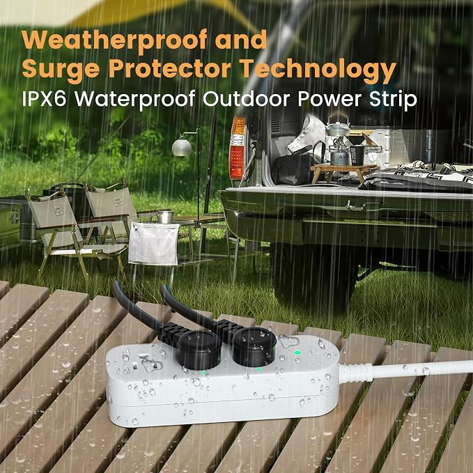 Outdoor Power Strip Weatherproof 3 FT Extension Cord Waterproof Surge Protector - Image 2