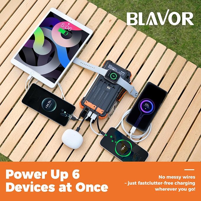 BLAVOR Solar Power Bank 20000mAh Built-in Cables, Wireless Charger - Image 2