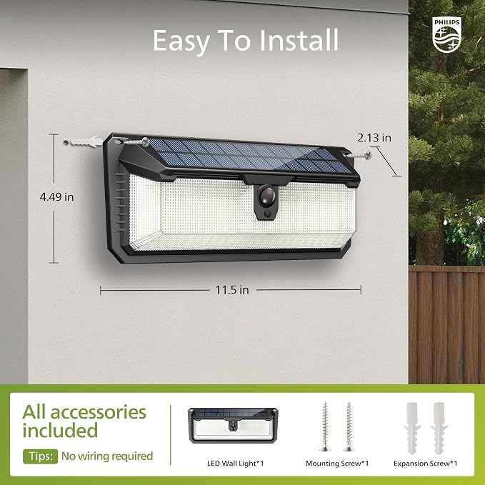 Philips Solar Lights Motion Sensor Outdoor, 258 LEDs Solar Powered Security - Image 3