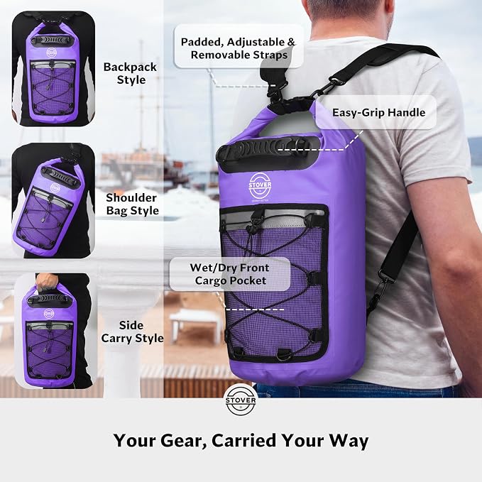 STOVER 5/10/25/30/40/55L Waterproof Dry Bag- Roll-Top Backpack w/Phone Case- - Image 3