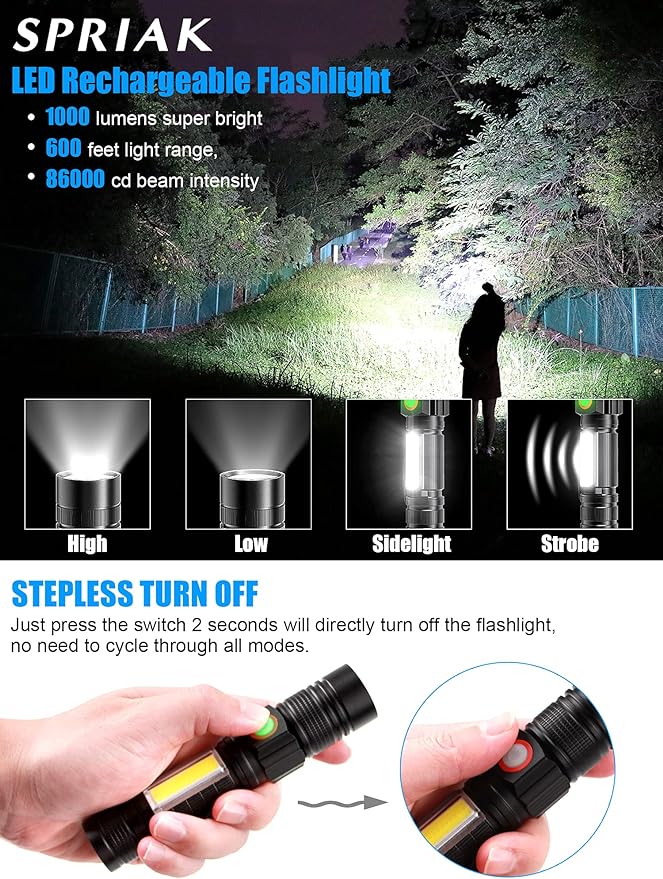 Rechargeable LED Flashlights, Magnetic Flashlight Super Bright Tactical - Image 4