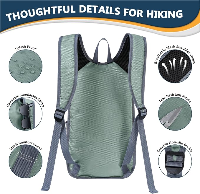 15L Foldable Hiking Backpack, Lightweight Packable Waterproof Machine Washable - Image 7