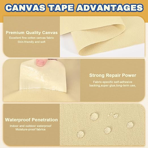 Canvas Repair Tape, 3.2 x 63 Inch Waterproof Heavy Duty Fabric Tape - Image 3