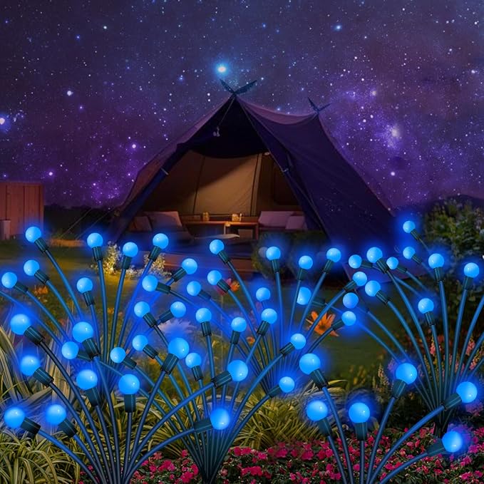 Kohlrabi Solar Garden Lights Outdoor, 2 Pack 16 LED Solar Blue Firefly Lights - Image 7