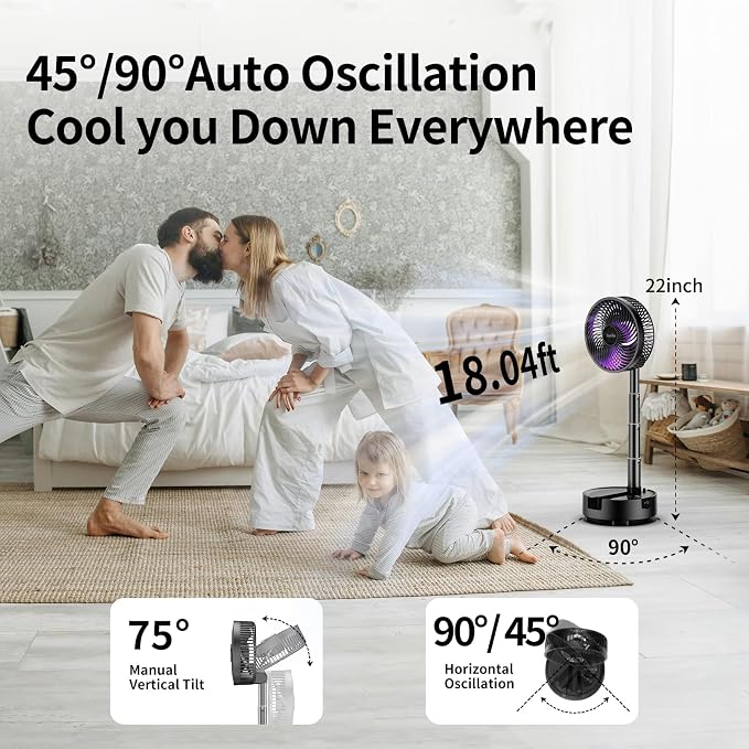Socool 20000mAh 8 Inch Portable Fan Battery Operated Fans, Oscillating Charging - Image 4