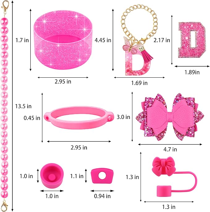9PCS Hot Pink for Stanley Cup Accessories Set Bling Initials Bow Charms for - Image 3