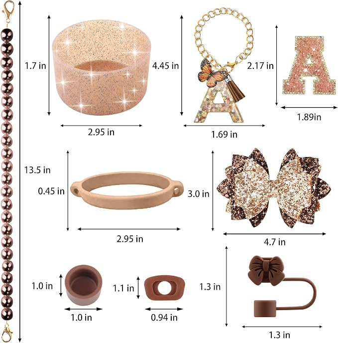 9PCS Brown for Stanley Cup Accessories Set Bling Initials Bow Charms for - Image 3