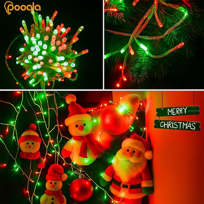 Red and Green Christmas String Lights, 66 ft 200 LED Christmas Lights Plug in - Image 5