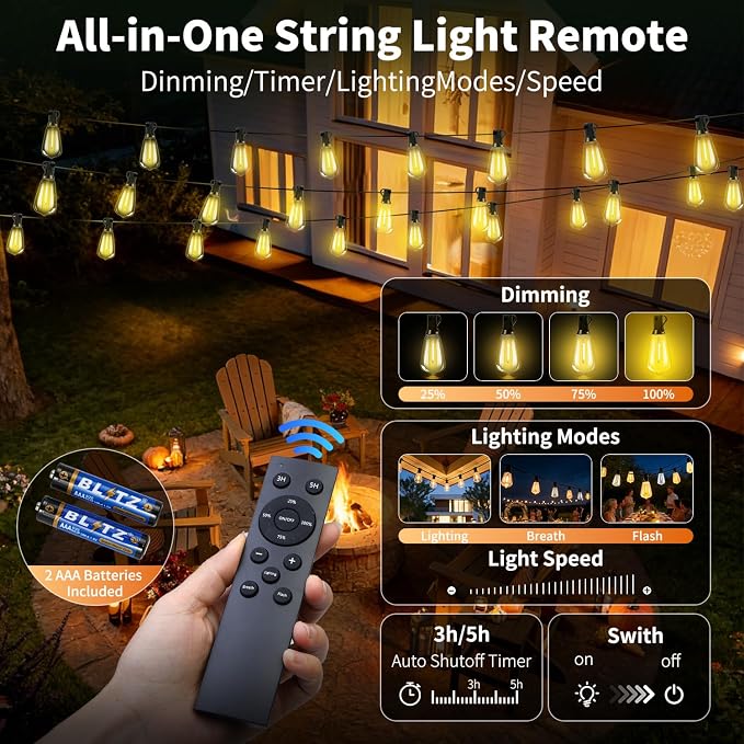 Solar Lights Outdoor Waterproof: ST38 33FT 10M Shatterproof Bulbs Patio Lights - Image 2