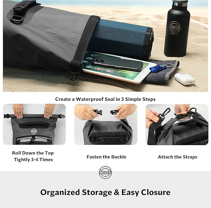 STOVER 5/10/25/30/40/55L Waterproof Dry Bag- Roll-Top Backpack w/Phone Case- - Image 5