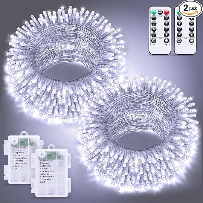 JMEXSUSS 2 Pack White Battery Operated Christmas String Lights, Each 33ft 100 by JMEXSUSS