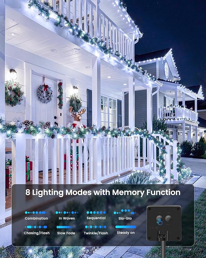 Minetom 2 Pack Solar String Lights, Total 66Ft 200 LED Solar Fairy Lights - Image 3