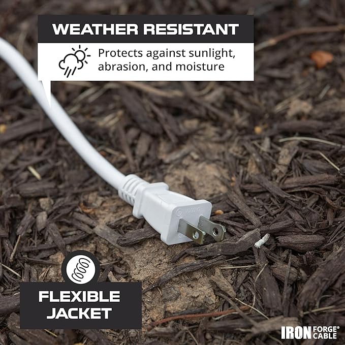 Iron Forge Cable 2 Prong Outdoor Extension Cord 10 ft, 16/2 SJTW 10 Foot White - Image 3