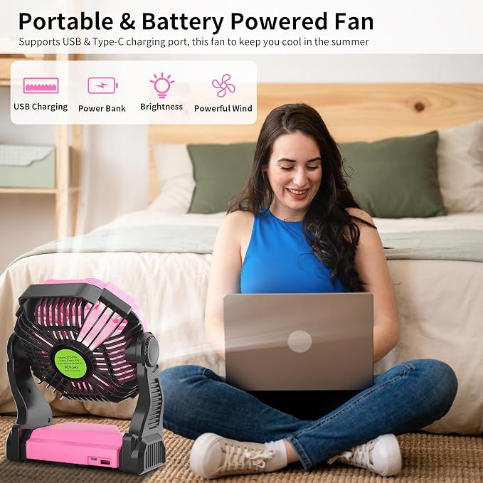 Portable Fan Rechargeable Camping Essentials, Cordless Camping Fan Battery - Image 2