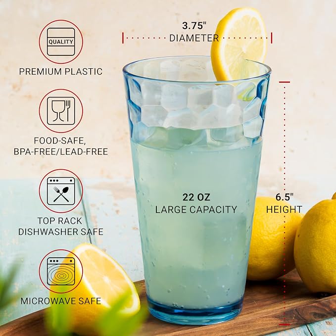 Bravario Hammered Plastic Drinking Tumbler, Dishwasher-Safe Premium Quality - Image 4