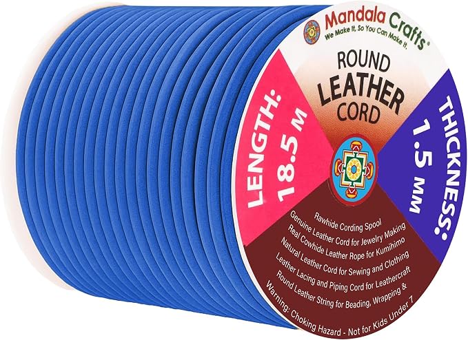 Mandala Crafts Round Genuine Blue Leather Cord by MandalaCrafts