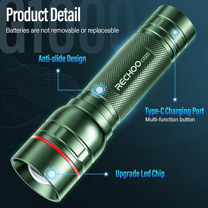 Rechargeable Flashlights High Lumens, G1000 Super Bright Flash Light, Small - Image 5