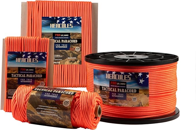 HERCULES 750lb Paracord 4mm 11 Strands Tactical Parachute Cord, Outdoor Gear by HERCULES