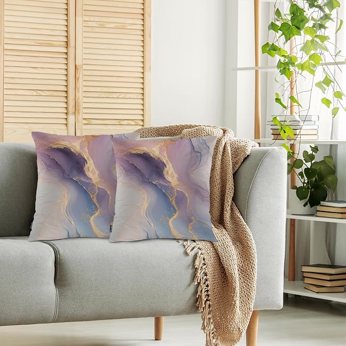 Swono Marble Throw Pillow Case, Luxury Pink Gold Marble Square Home Decorative - Image 2