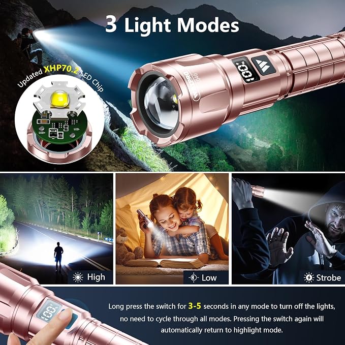 WdtPro LED Rechargeable Flashlight 2 Pack, Super Bright Zoomable 6000 Lumens - Image 3
