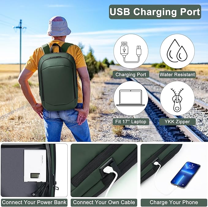 Business Backpack 17 Inch Slim Expandable Waterproof Travel Laptop Backpacks - Image 3