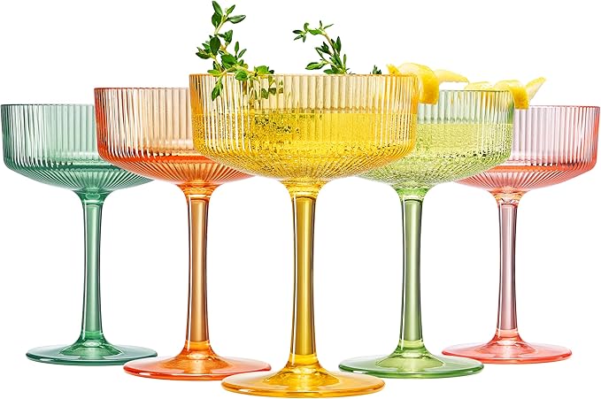 Khen Shatterproof Acrylic Ribbed Vintage Art Deco Martini, Champagne & Cocktail by Khen