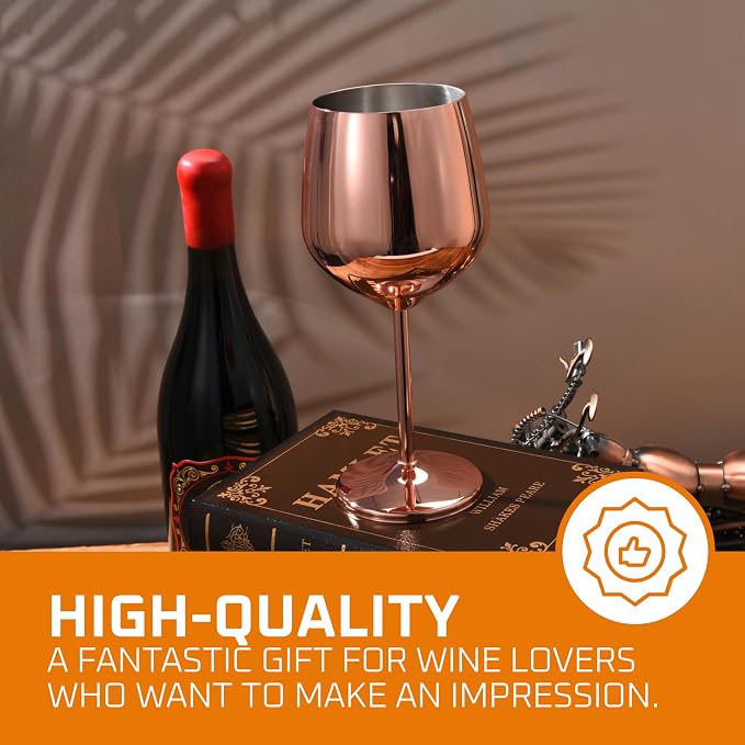 Bruntmor Stainless Steel Wine Glass - 17 Oz Unbreakable 8 inches Tall Wine - Image 2