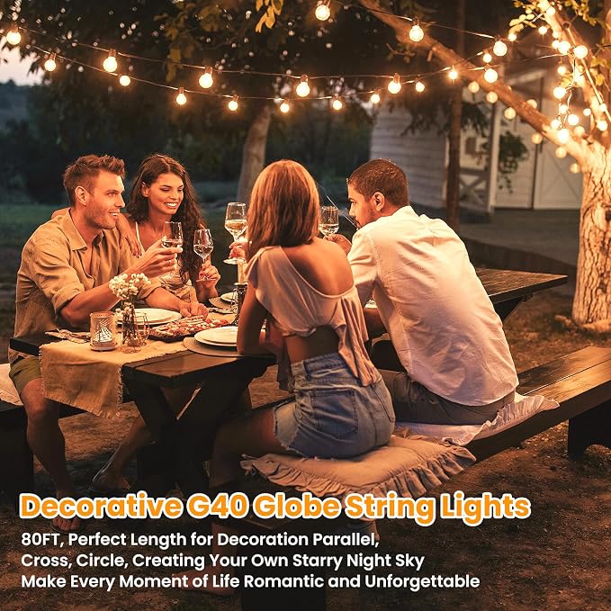 Bosceos 80FT Outdoor G40 LED Globe String Lights Dimmable Waterproof - Image 5