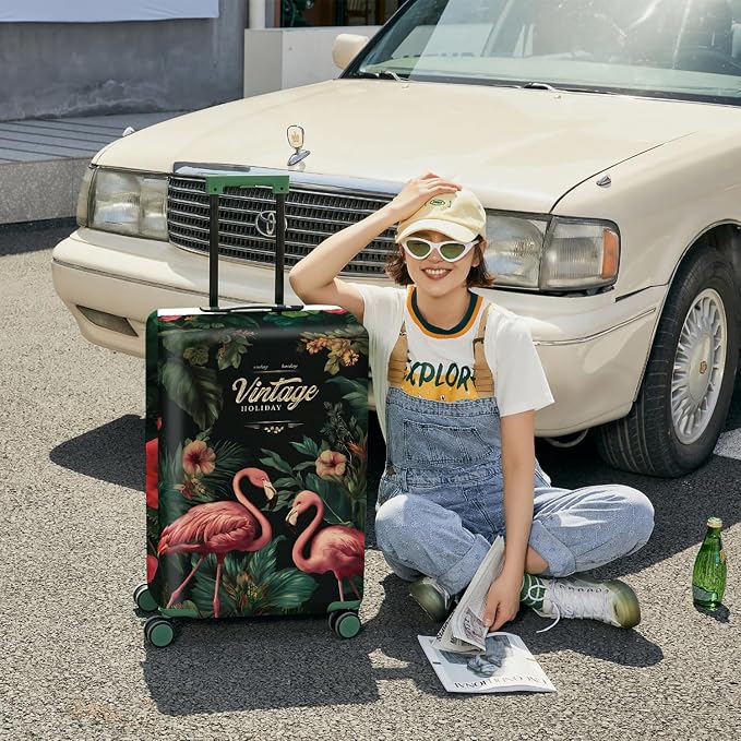 ANNA QUEEN Tropical Pink Flamingos Travel Luggage Cover -Stretchable Airplane - Image 4