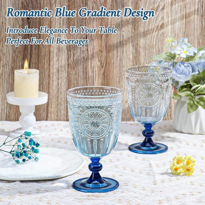XUWAIDSGN 24Pcs Plastic Vintage Wine Glasses 13.5oz Reusable Embossed Goblet - Image 2