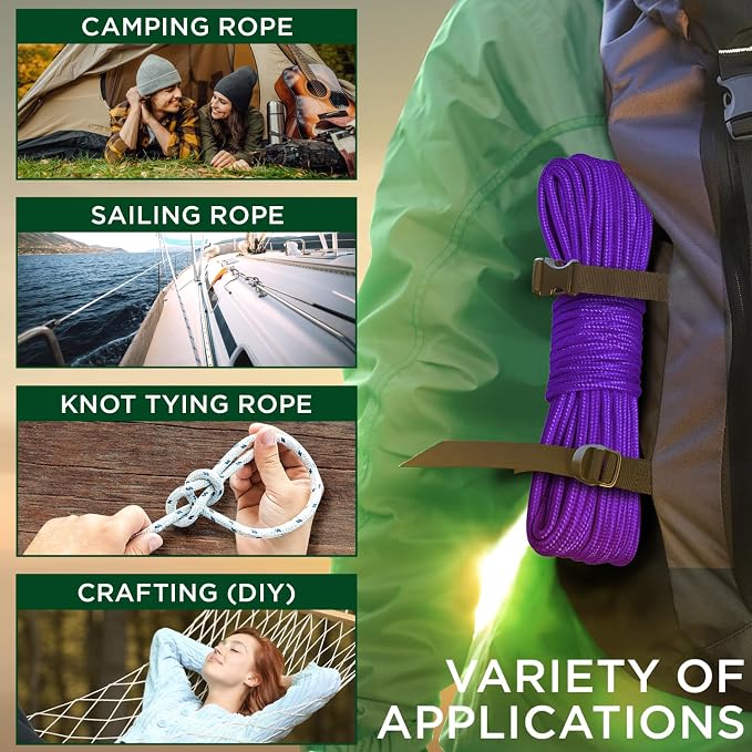 TECEUM Rope – 150 Feet x 1/4 Inch – Purple – Strong All-Purpose Utility Rope – - Image 5