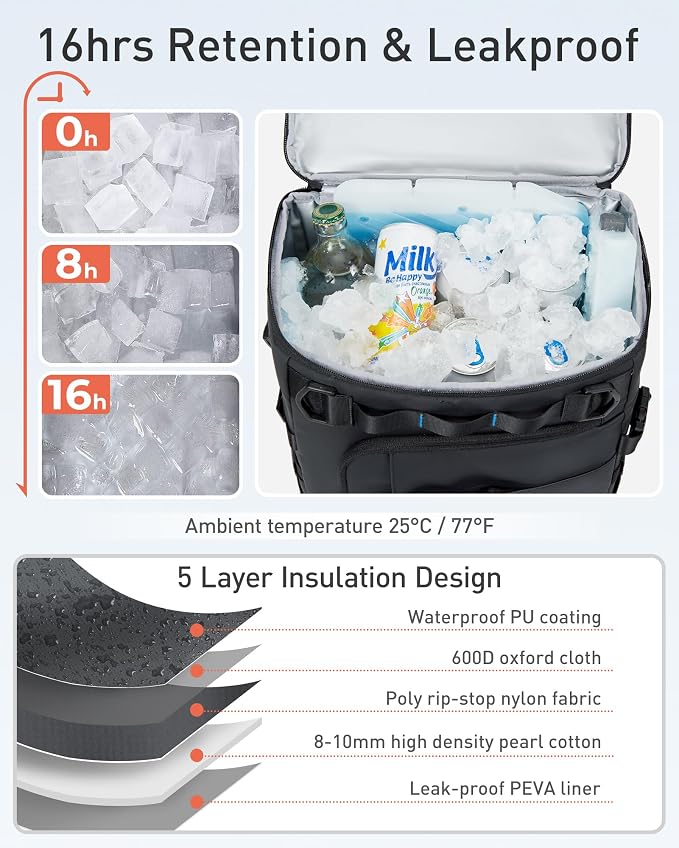 TOURIT Cooler Backpack Lightweight Insulated Backpack Cooler Leak-Proof - Image 4