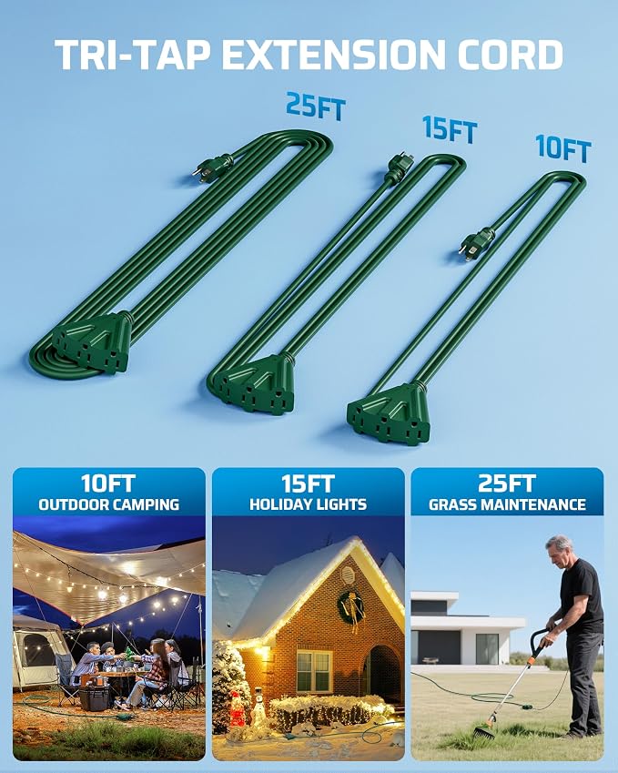 DEWENWILS 10 FT Outdoor Tri-Tap Extension Cord Splitter - Image 3