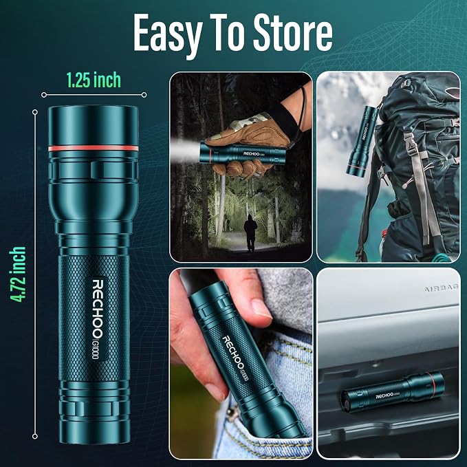 RECHOO Rechargeable Flashlight 1 Pack, Bright Military Grade Torch Light High - Image 6