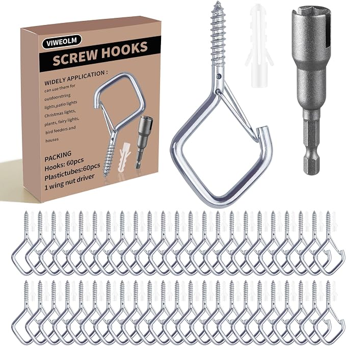 60 Pcs Silver Eye Hooks Screw Heavy Duty, Ceiling Hooks by Unknown