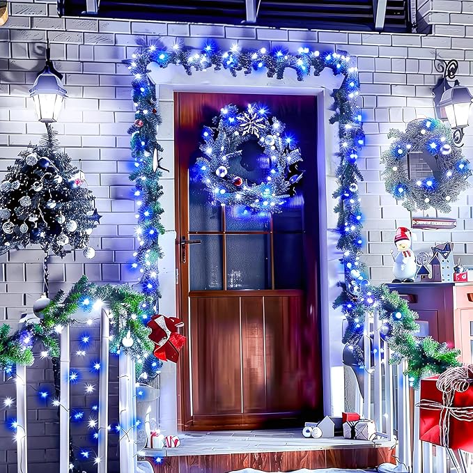 JMEXSUSS 66ft 200 LED Blue and White Outdoor Christmas String Lights, Expandable - Image 4