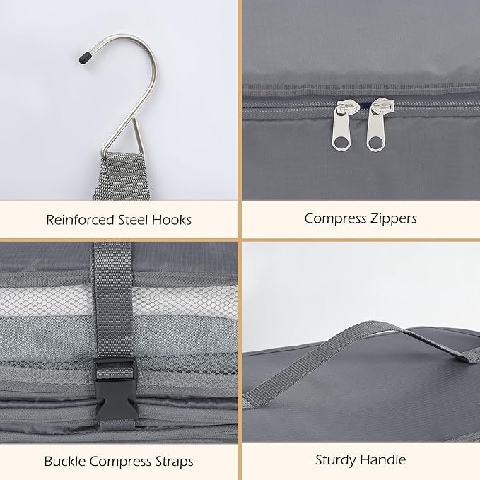Surblue Hanging Shelves Travel Storage Bag Compression Packing Cube - Image 6