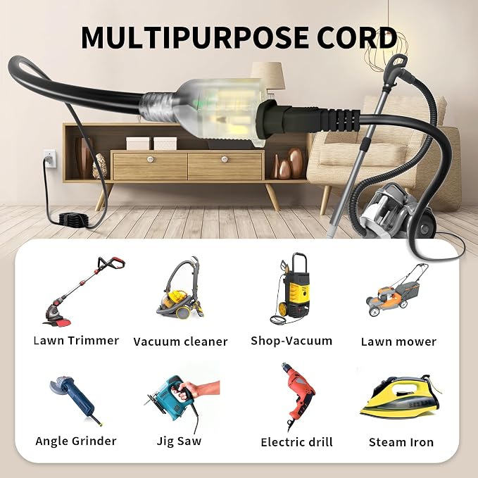 POWGRN 15 Ft 10AWG Black Outdoor Extension Cord Waterproof Heavy Duty 10 Gauge - Image 7
