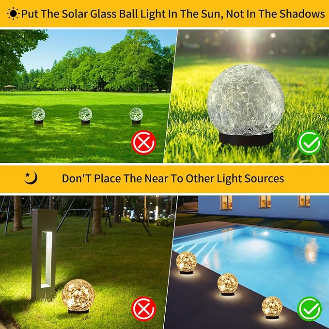 JKIMK Solar Globe Lights Outdoor Waterproof-Solar Balls Garden-Cracked Glass - Image 2