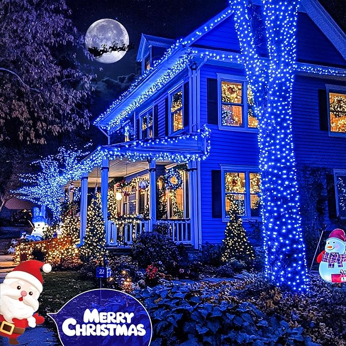 JMEXSUSS 200 LED Blue Christmas Lights Outdoor, Expandable 66ft Blue String - Image 3
