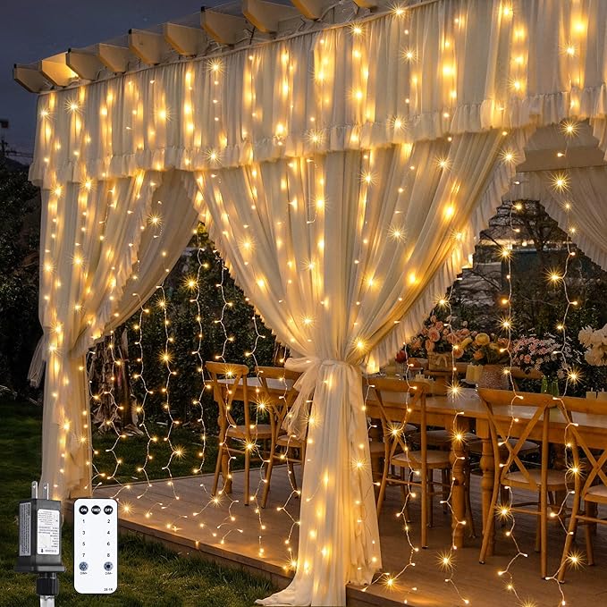 JMEXSUSS 600 LED Curtain Lights Outdoor, 9.5ft x 19.6ft Window Hanging Lights by JMEXSUSS