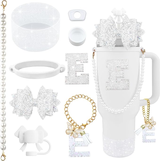 9PCS White for Stanley Cup Accessories Set Bling Initials Bow Charms for by Unknown