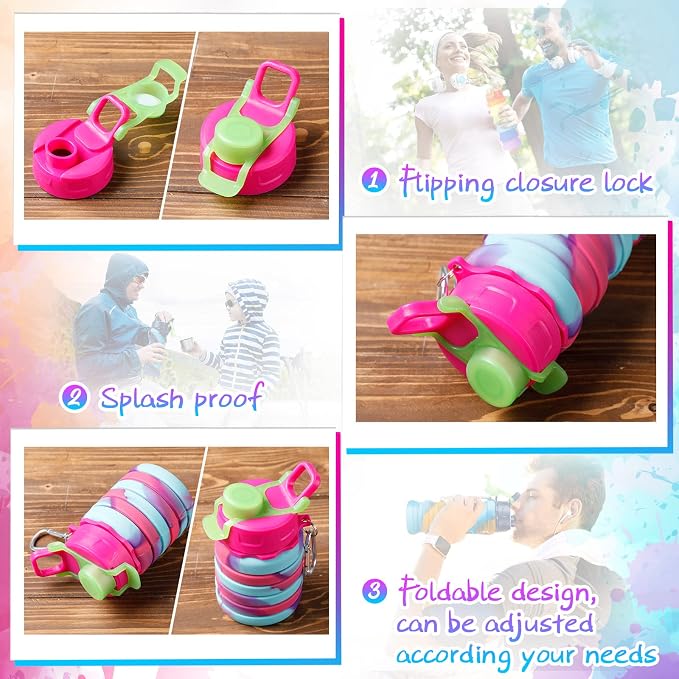 8 Pcs Collapsible Water Bottles Silicone Travel 16 oz Reusable Leakproof - Image 4