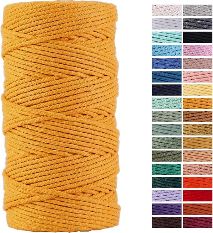 Gold Yellow Macrame Cord 3mm x 109Yards, Colored Cotton Rope Craft Cord by AestheticDesignforYou