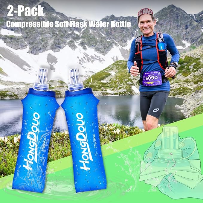 2PCS Running Vest Soft Flask, BPA-Free Soft Flasks 17oz/500ml TPU Collapsible - Image 3