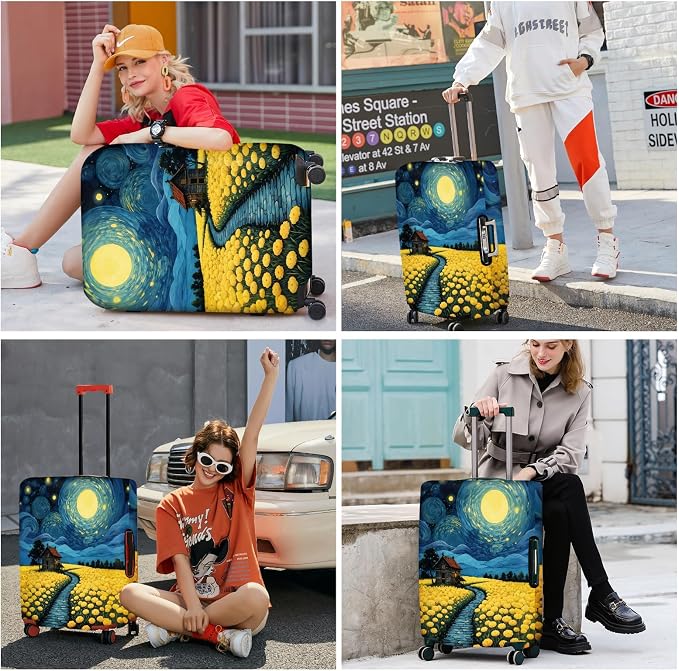 ANNA QUEEN Moonlit Field Luggage Cover, Dreamy Night Landscape Suitcase - Image 6