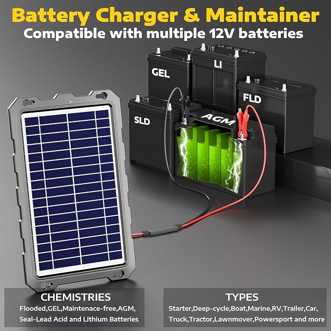 SUNAPEX 12V Solar Battery Charge: 8W Waterproof Portable Solar Panel Kit - Image 6