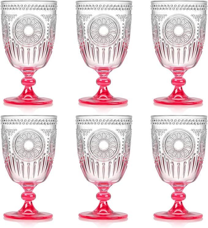XUWAIDSGN 6Pcs Plastic Vintage Wine Glasses 13.5oz Reusable Embossed Goblet by XUWAIDSGN