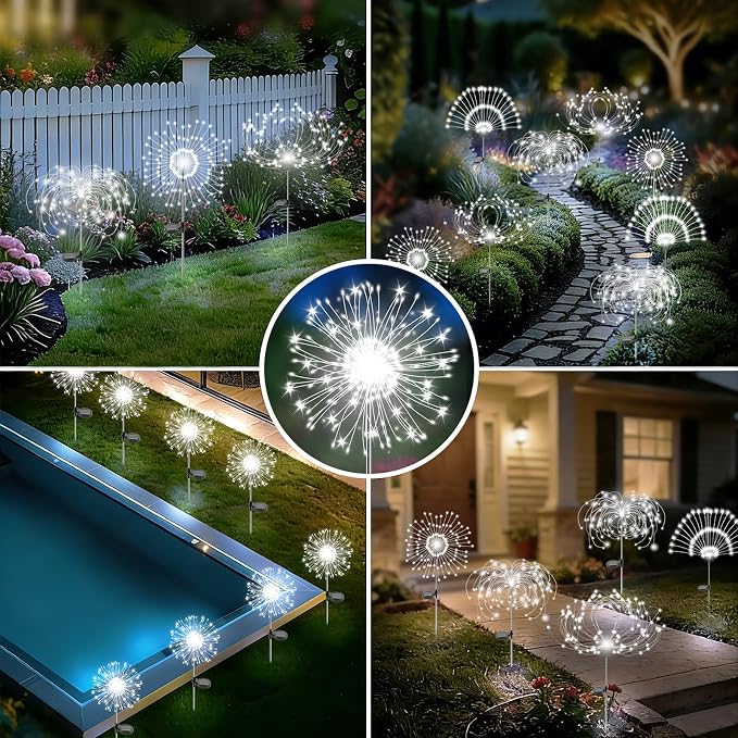 Solar Garden Lights Outdoor, 4 Pack 120 LED Twinkling Firework Lights Decorative - Image 5